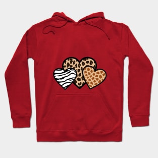 Valentine Three Hearts Leopard Buffalo Plaid Valentine's day Gifts Hoodie